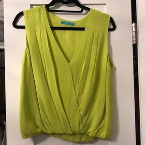 Alice & Olivia Neon Green Top V neck blouse Small
